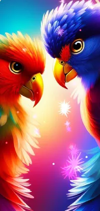 This dynamic live phone wallpaper features a colorful pair of birds rendered in stunning vector art