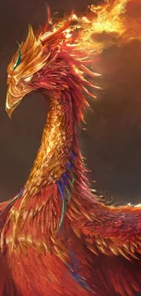 This live phone wallpaper depicts a stunning painting of a bird with flaming wings, creating a visually striking and captivating image for your home screen
