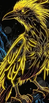 Brighten up your phone with this lively yellow bird live wallpaper featuring intricate digital art that draws inspiration from Fenrir wolf
