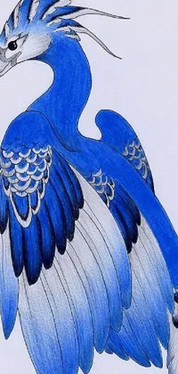 This stunning phone live wallpaper showcases a breathtaking drawing of a fantasy bird with blue feathers