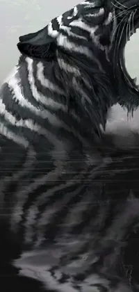This live wallpaper showcases a fierce tiger immersed in water with a menacing open mouth ready to attack
