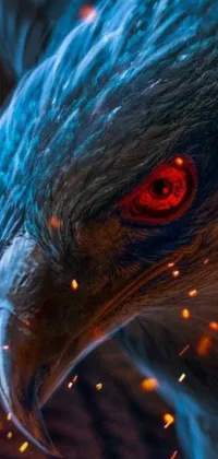 This dynamic phone live wallpaper boasts a cyberpunk-style bird with fiery red eyes against a futuristic backdrop