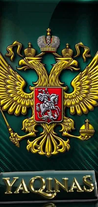 This phone live wallpaper features a stunning image of the emblem of the Russian Empire set against a green background