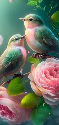 Birds and deals flowers wallpaper