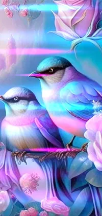 Bird Flower Purple Live Wallpaper