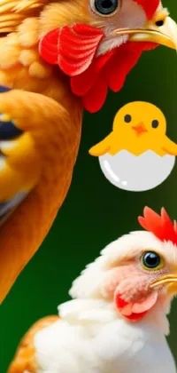 Introducing this beautiful and eye-catching live wallpaper! With an adorable display of two chickens standing together, this design is sure to brighten up your phone screen