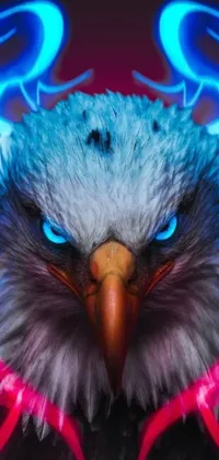 This phone live wallpaper features a stunning close-up of a bald eagle with blue eyes
