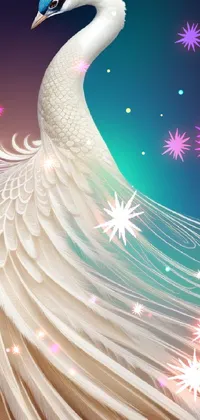 This white peacock live wallpaper showcases a stunning digital art creation with a blue head and tail
