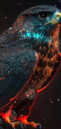 This stunning phone wallpaper features a realistic 3D rendition of a bird of prey, with ultra-accurate spotted feathers that glow with color-changing light
