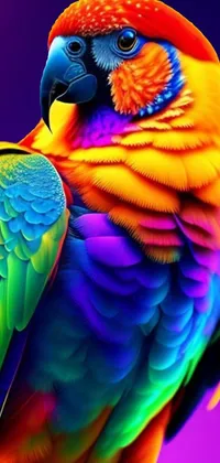 This phone live wallpaper depicts a strikingly colorful parrot perched atop a branch, presented in an airbrush painting style that's currently trending on Pexels