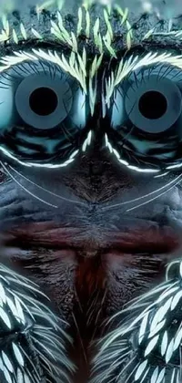 Get mesmerized with this stunning phone live wallpaper featuring a close-up shot of a spider with multiple eyes, surrounded by bioluminescent creatures