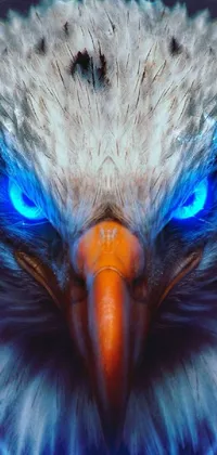 This captivating phone live wallpaper depicts a majestic bird of prey with piercing blue eyes that seem to glow