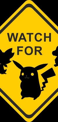 This phone live wallpaper features a yellow "Watch for Pikachu" sign, with a Tumblr-inspired aesthetic