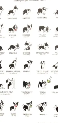 Add some furry charm to your phone screen with this adorable live wallpaper! Featuring a dogie language poster with cute illustrations and a helpful diagram, this wallpaper is centered around a lovable French bulldog