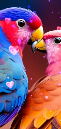 This stunning phone live wallpaper features colorful birds standing together, adding a touch of romance to your phone screen