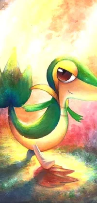 This phone live wallpaper features a stunningly painted bird in a blend of green and yellow gradients