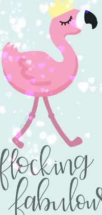 This lively and whimsical live wallpaper features a pink flamingo wearing a crown, in cartoon style