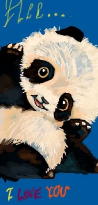 This phone live wallpaper is a colorful portrait of a cute panda bear set on a serene blue background