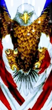 This phone live wallpaper features a full-color airbrushed depiction of a majestic bald eagle with an American flag on its wings