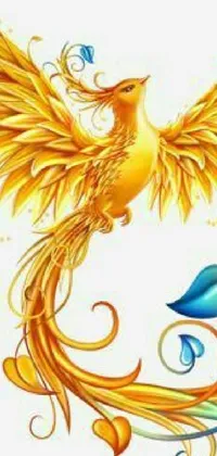 This stunning phone live wallpaper showcases a majestic bird with fiery golden wings soaring through the skies