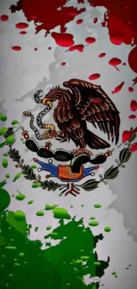 This phone live wallpaper features a stunning painting of a eagle perched atop a vibrant Mexican flag