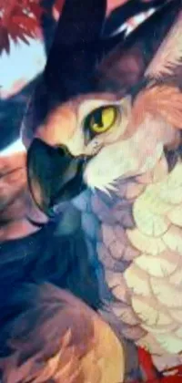 This phone live wallpaper depicts a breathtaking portrait of a majestic bird with stunning yellow eyes