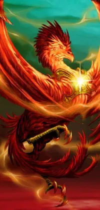 This stunning live wallpaper features a fiery red and bright yellow dragon soaring gracefully through the air