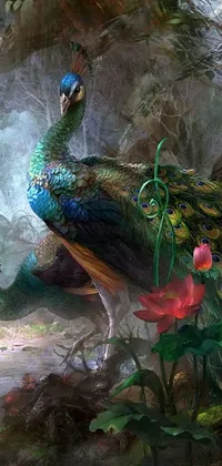 Bird Peafowl Flower Live Wallpaper
