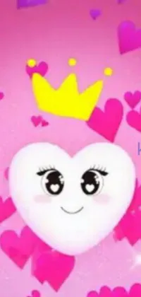 This live wallpaper for your phone features a delightful animated heart with a crown on top in cartoon style