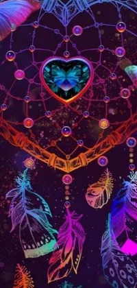 Experience the beauty of a heart-shaped dream catcher with this colorful live wallpaper