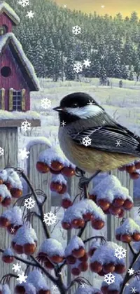Bird Plant Snow Live Wallpaper