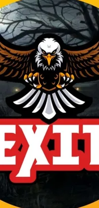 This phone live wallpaper features a captivating design of an eagle perched atop an exit sign with a haunted house theme