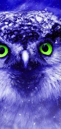 This mesmerizing live wallpaper features a striking owl with piercing green eyes showcased in impressive detail