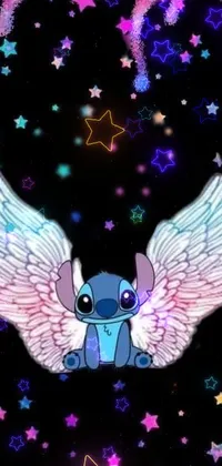 This phone live wallpaper features a cute winged cartoon character against a starry background
