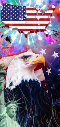 Show off your patriotic side with this stunning eagle and American flag live wallpaper for your phone