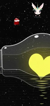 This mobile live wallpaper design showcases a light bulb with a heart in the middle against a starlit night sky