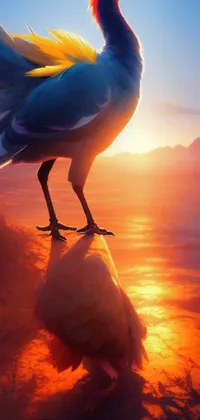 This live wallpaper features a stunningly beautiful ethereal Macaw bird perched on a rock with breathtaking views in the background