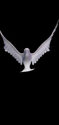 This stunning phone wallpaper features a white bird with iridescent wings flying in the dark