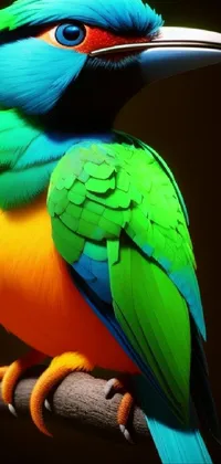 Add a vibrant touch of life to your phone with this hyper-realistic live wallpaper featuring a brightly-colored bird sitting on a branch