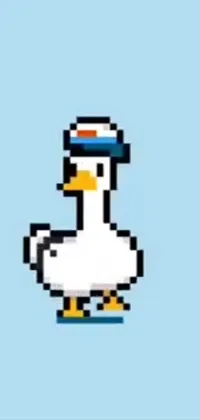 This is a stunning live wallpaper for your phone featuring a pixelated duck wearing a bathing cap and officer's hat