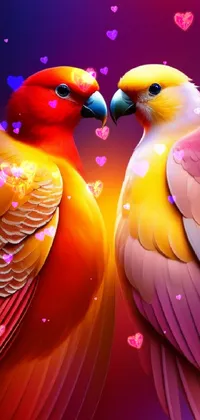 Admire the beauty of nature with this stunning phone live wallpaper featuring two colorful birds in an affectionate pose
