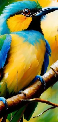 This stunning live wallpaper features a vibrant painting of a colorful bird perched on a tree branch