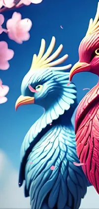 These two colorful birds stand next to each other in a stunning phone live wallpaper