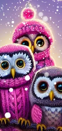 Impress your friends with this stunning mobile live wallpaper featuring an intricately detailed airbrush painting of two adorable owls perched on a tree branch under a dreamy moonlit sky