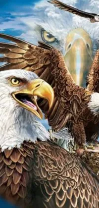 Looking for a stunning and awe-inspiring live phone wallpaper? Look no further than this incredible artwork depicting two bald eagles standing side by side