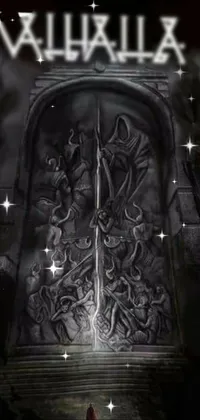 This live wallpaper depicts a Nordic rune sigil at the forefront of a dark, gothic landscape