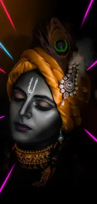 Get a soothing and relaxing phone wallpaper with a male deity wearing a mask in an airbrush painting style