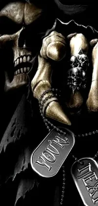 This live wallpaper showcases a gothic digital art background featuring a prominent skull design with biker-inspired elements