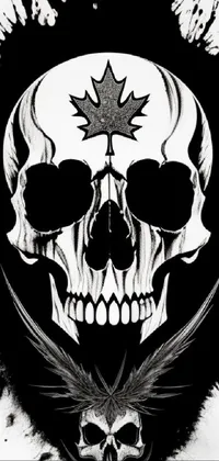 Decorate your phone with this edgy live wallpaper featuring a detailed black and white drawing of a skull with a star