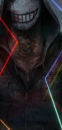 This phone live wallpaper showcases a cyberpunk-inspired design featuring a hooded figure